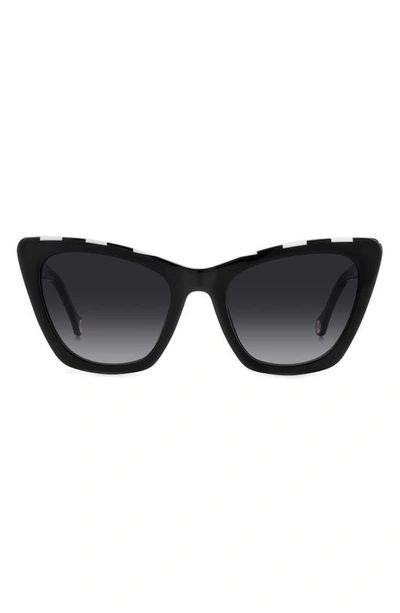Carolina Herrera 55mm Cat Eye Sunglasses In Black White/ Grey Shaded