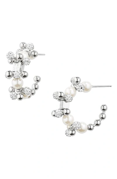 Givenchy Small 4g Imitation Pearl & Crystal Hoop Earrings In White/ Silvery