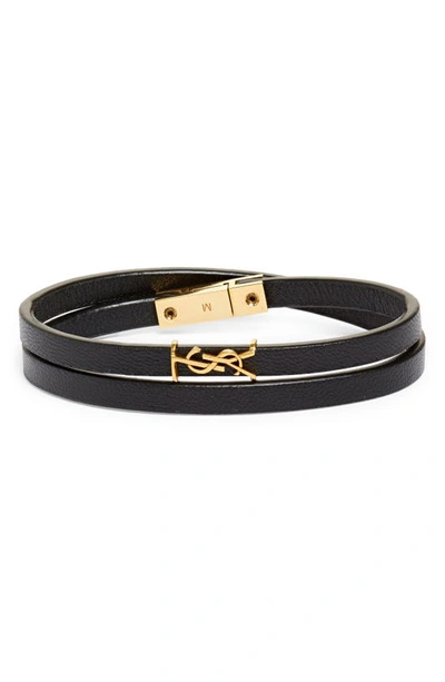 Saint Laurent Ysl Thin Double Wrap Bracelet In Black