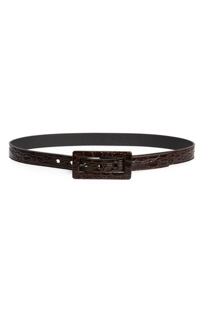 Saint Laurent Croc Embossed Leather Belt In Pine Brown