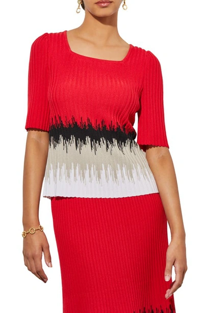 Ming Wang Rib Ombré Tunic In P Red/lm/bwh