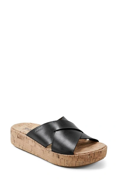 Earth Scout Platform Slide Sandal In Black Leather