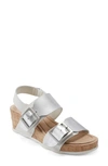 Earth Willa Wedge Slingback Sandal In Silver/cream Leather