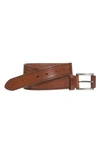 Johnston & Murphy Laser Topstitched Leather Belt In Tan