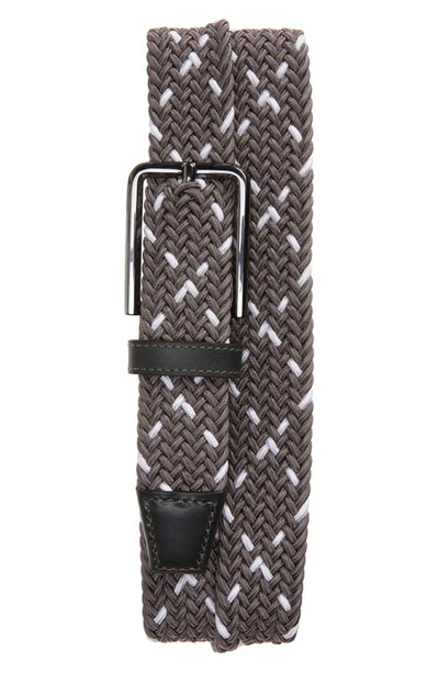 Johnston & Murphy Woven Stretch Knit Belt In Gray/ White
