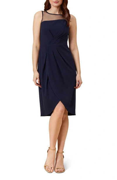 Adrianna Papell Illusion Yoke Crepe Sheath Dress In Midnight
