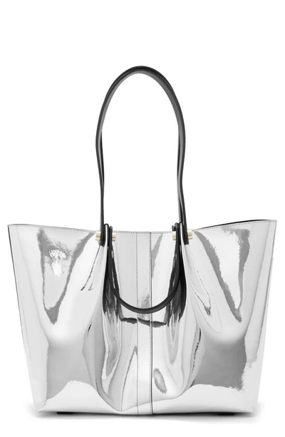 Allsaints Allington Metallic Tote In Silver