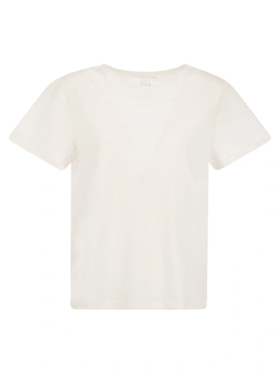 Majestic Crew-neck T-shirt In Linen And Short Sleeve In White