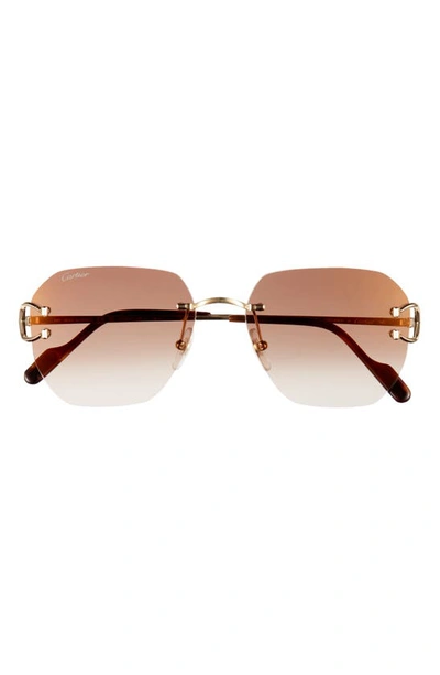 Cartier 58mm Gradient Rectangular Sunglasses In Gold Havana