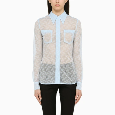 Victoria Beckham Sheer-lace Long-sleeved Shirt In Light Blue