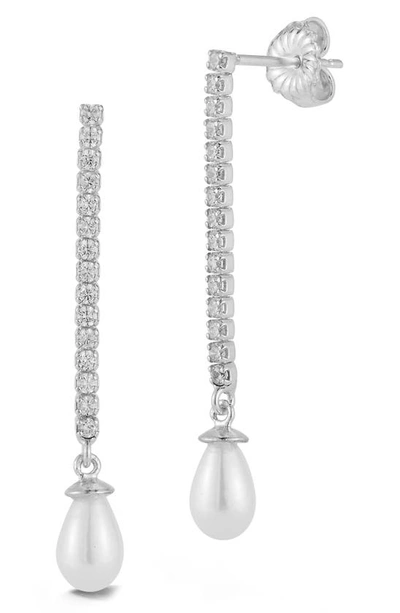 Chloe & Madison Sterling Silver, Cz & 5-5.5mm Cultured Pearl Dangle Earrings