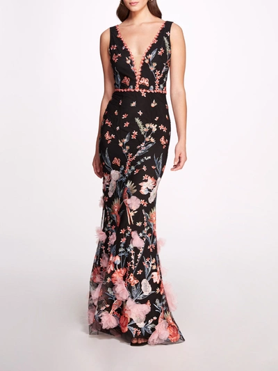 Marchesa Butterfly Murmuring Gown In Black Multi ModeSens