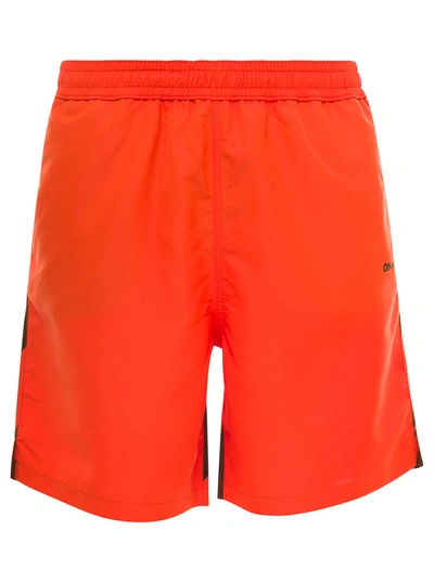 Off-white Orange Swim Trunks With Diag Print At The Back In Polyester Man In Red