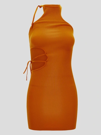 Andrea Adamo Andreadamo Orange Mini Dress In <p>andreadamo Ribbed Knit Mini Dress In Orange Polyamide With Cut-out Details