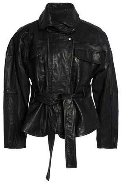 Marissa Webb Woman Belted Leather Jacket Black