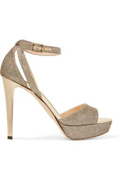Jimmy Choo Woman Kayden Glittered Leather Sandals Gold