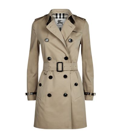 Burberry Kensington Leather Trim Mid-length Trench Coat In Yellow ...