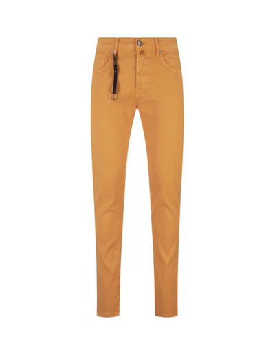 Incotex Blue Division Linen Slim Fit Trousers In Orange