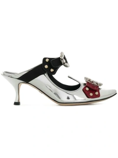 Dolce & Gabbana Embellished Aladino Mules 60 In Silver