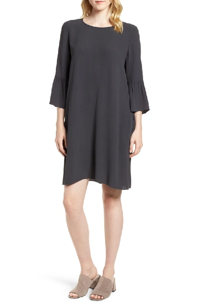 Eileen Fisher Flutter-sleeve Silk Shift Dress, Plus Size In Graphite