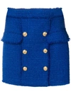 Balmain Button Embellished Tweed Skirt In Blue