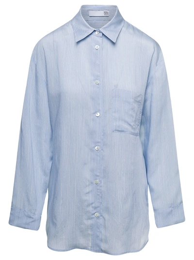 Douuod Viscose And Silk Striped Shirt In Blue