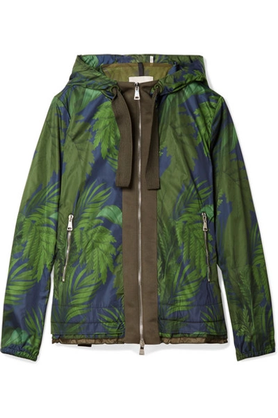 Moncler Hooded Grosgrain-trimmed Printed Shell Jacket In Green