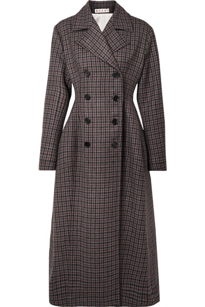 Marni Double-breasted Checked Wool Coat In Gray