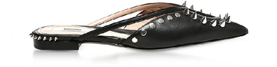 Moschino Black Leather Flat Mules W-studs