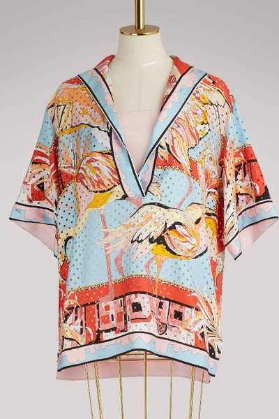 Emilio Pucci Flamingos Silk Blouse In Multi