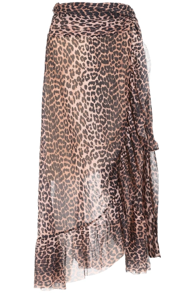 Ganni Tilden Mesh Wrap Skirt In Leopardbeige | ModeSens
