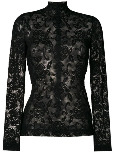 Dolce & Gabbana Floral Motif Stretch Lace Top In Black