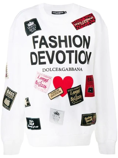Dolce & Gabbana Fashion Devotion Tag Patchwork Oversized Sweatshirt In White