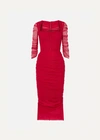 Dolce & Gabbana Ruched Stretch-tulle Midi Dress In Red