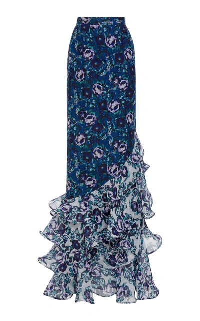 Amur Ira Floral Print Silk Skirt In Blue