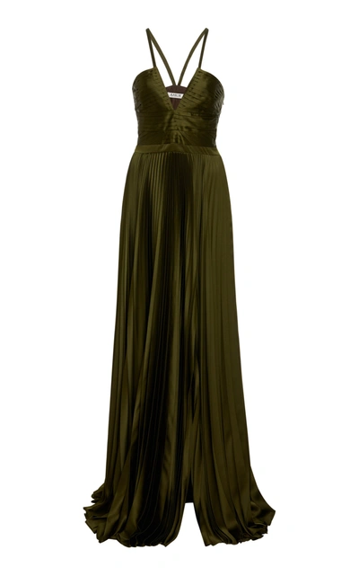Amur Valerie Pleated Satin Gown In Green