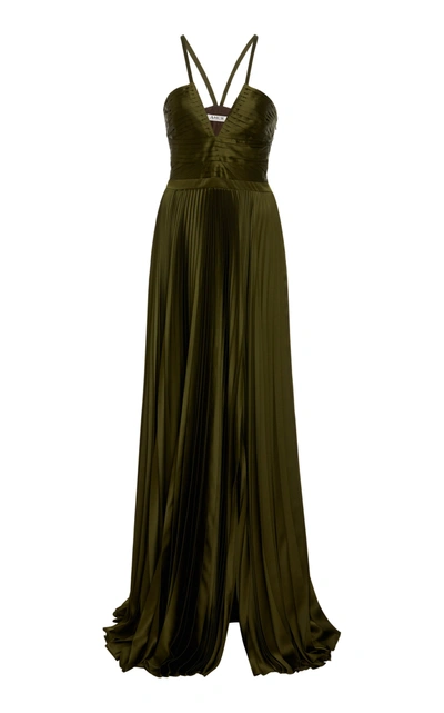 Amur Valerie Pleated Satin Gown In Green | ModeSens