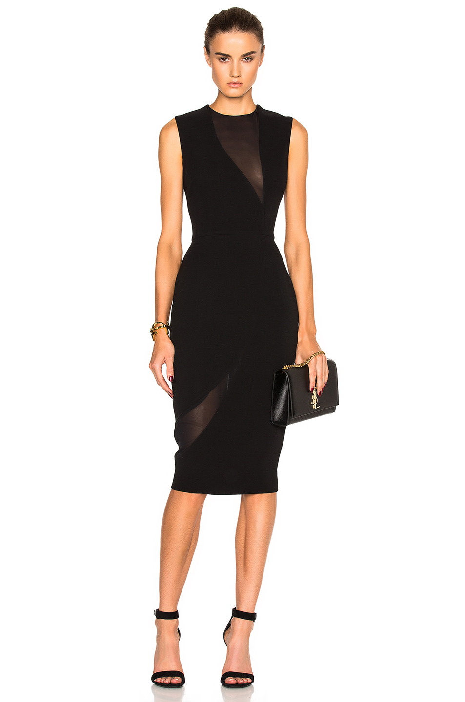 Victoria Beckham Double Crepe & Georgette Fitted Dress In Black | ModeSens