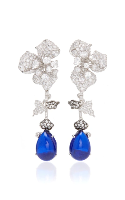 Anabela Chan Orchid 18k White Gold And Sapphire Drop Earrings In Blue