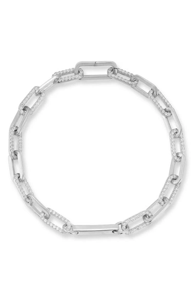 Chloe & Madison Pavé Cubic Zirconia Paper Clip Chain Bracelet In Metallic