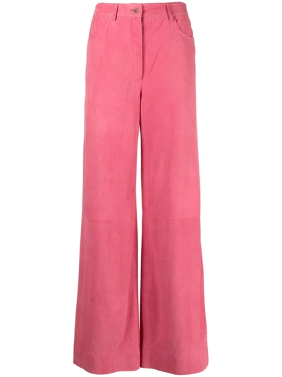 Alberta Ferretti Wide-leg Suede Trousers In Purple