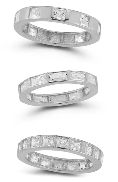 Chloe & Madison Set Of 3 Rhodium Plated Sterling Silver Cubic Zirconia Rings