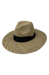 Marcus Adler Ribbon Band Straw Panama Hat In Black/ Beige