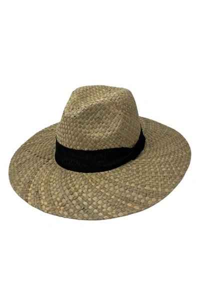 Marcus Adler Ribbon Band Straw Panama Hat In Black/ Beige