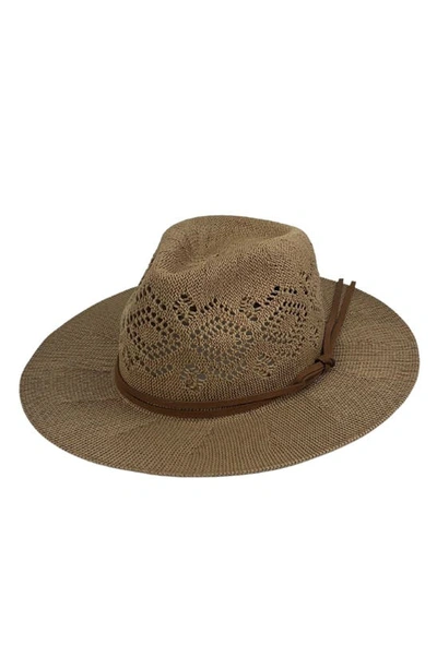 Marcus Adler Open Knit Wide Brim Panama Hat In Dark Tan