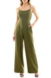 Socialite Sleeveless Stretch Wide Leg Jumpsuit In Olive