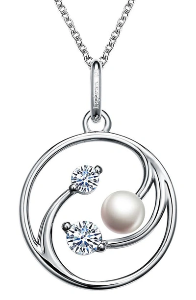 Lafonn Simulated Diamond & Cultured Pearl Circle Pendant Necklace In Metallic