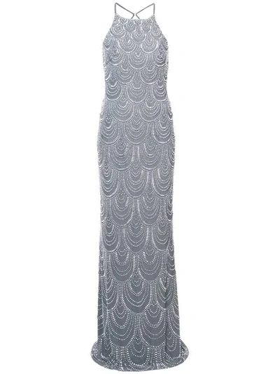 La Femme Beaded Embellished Dress - Grey