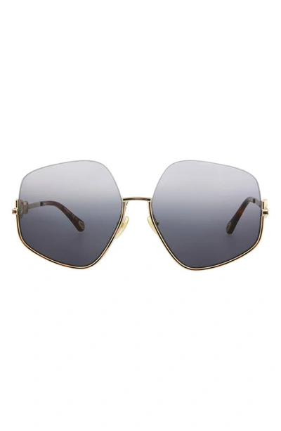 Chloé 61mm Geometric Sunglasses In Gold Gold Blue
