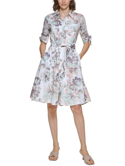 Calvin Klein Womens Floral Print Knee-length Shirtdress In Multi